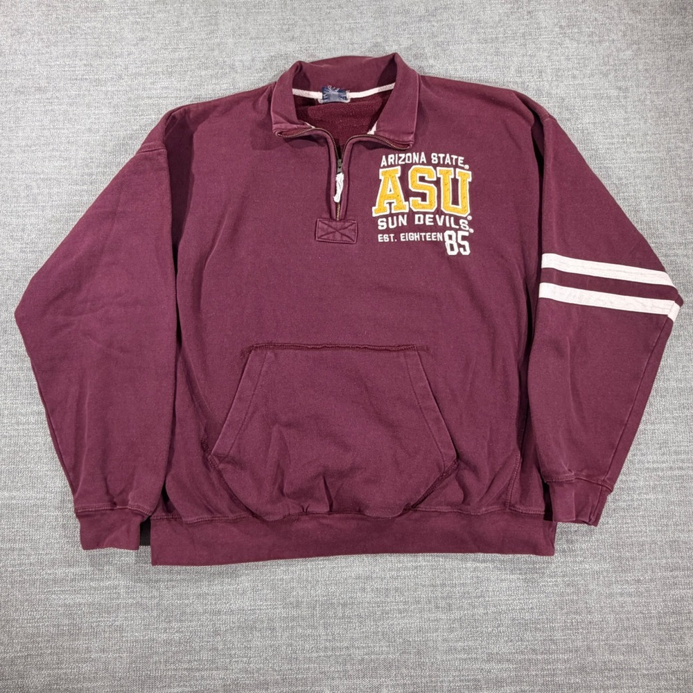 OVB Arizona State ASU Pullover Mens XL Maroon Good Quarter Zip Fleece Graphic‎